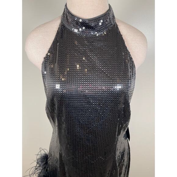 Retrofete Vixen Sequin Feather Hem High Slit Halterneck Maxi Dress Size Large - Picture 6 of 12
